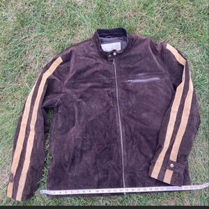 Brown suede striped jacket.